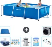 Intex Rechthoekig Frame Zwembad - 300 x 200 x 75 cm - Blauw - Inclusief Solarzeil - Onderhoudspakket - Zwembadfilterpomp - Filter - Stofzuiger - Vloertegels - Warmtepomp