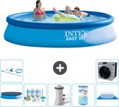 Intex Rond Opblaasbaar Easy Set Zwembad - 396 x 84 cm - Blauw - Inclusief Afdekzeil - Onderhoudspakket - Zwembadfilterpomp - Filter - Grondzeil - Schoonmaakset - Warmtepomp