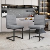 Set van 2 eetkamerstoelen met verticale strepen, gestoffeerde stoel met zigzag metalen poten, moderne loungestoel, stoel voor slaapkamer, studeerkamer en bureau, kunstleer, lichtgrijs