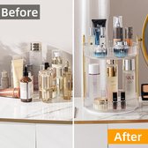 Make-up organizer, 360° draaibare cosmetische organizer, schoonheidsorganizer, huidverzorgingsorganizer voor badkamer (2 lagen, transparant)