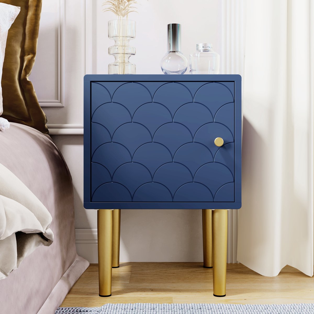 Sweiko Nachtkastje, Nachtkastje bijzettafel, marineblauw, sofa tafel geschikt voor elk bed