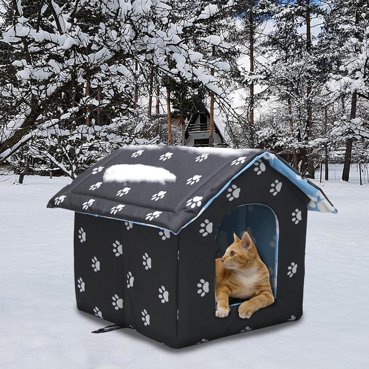 Niche D'extérieur Pour Chat Pliable Et Imperméable - 45x43x40 Cm, Avec Rideau Transparent, Résistante à L'hiver Et Au Vent