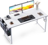 Bureau, wit, 120 x 50 x 74 cm, computertafel met koptelefoonhouder en opbergtas, klein bureau, werkkamer, hout, pc-tafel, kantoortafel voor thuis, kantoor