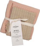 The Organic Company Geschenkset van 1 Theedoek en 2 Gastendoekjes - Thee- en Keukendoeken - Roze Tinten