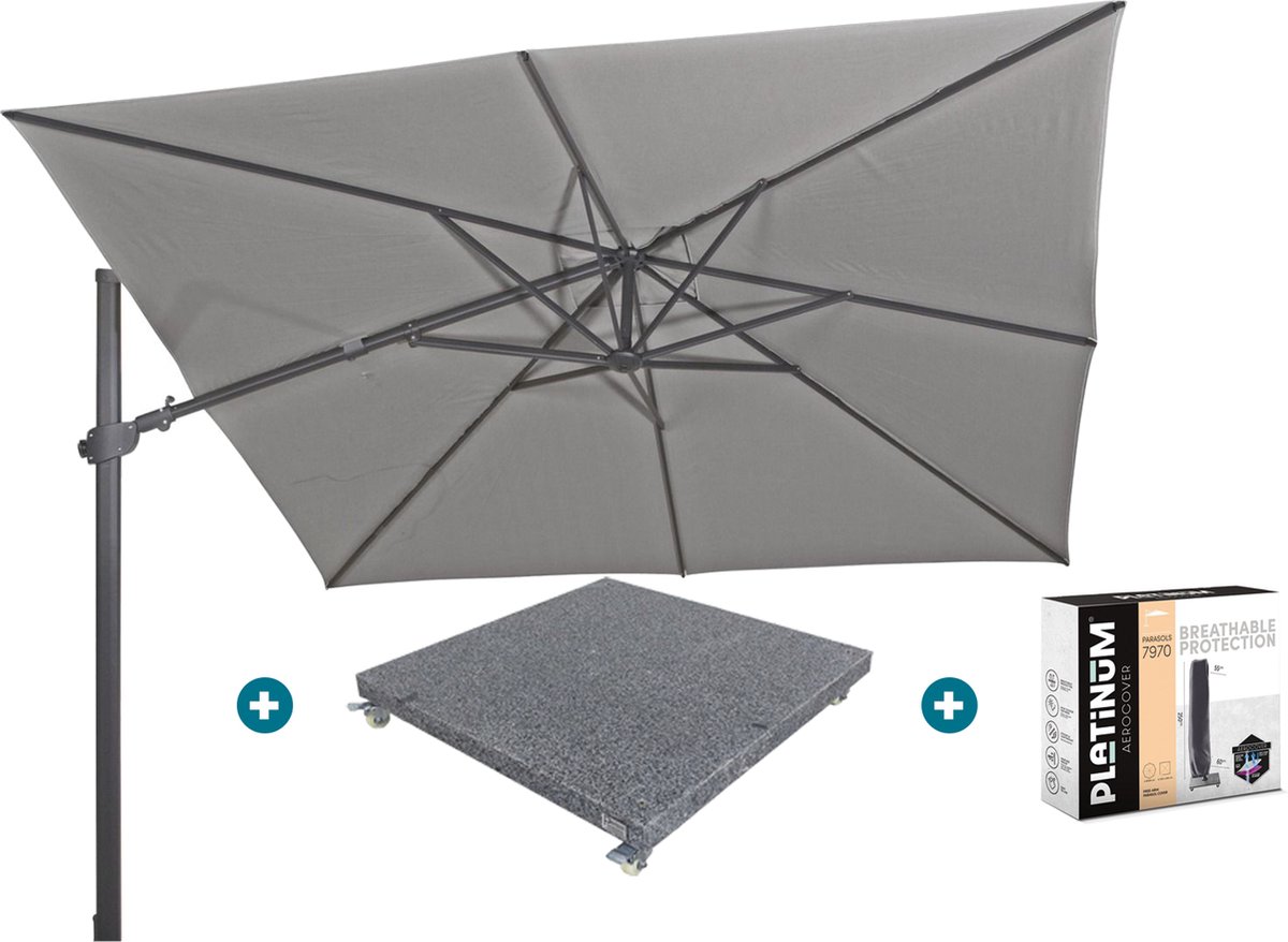 4-Seasons zweefparasol Siesta Premium 300 x 300 - Charcoal met voet en hoes