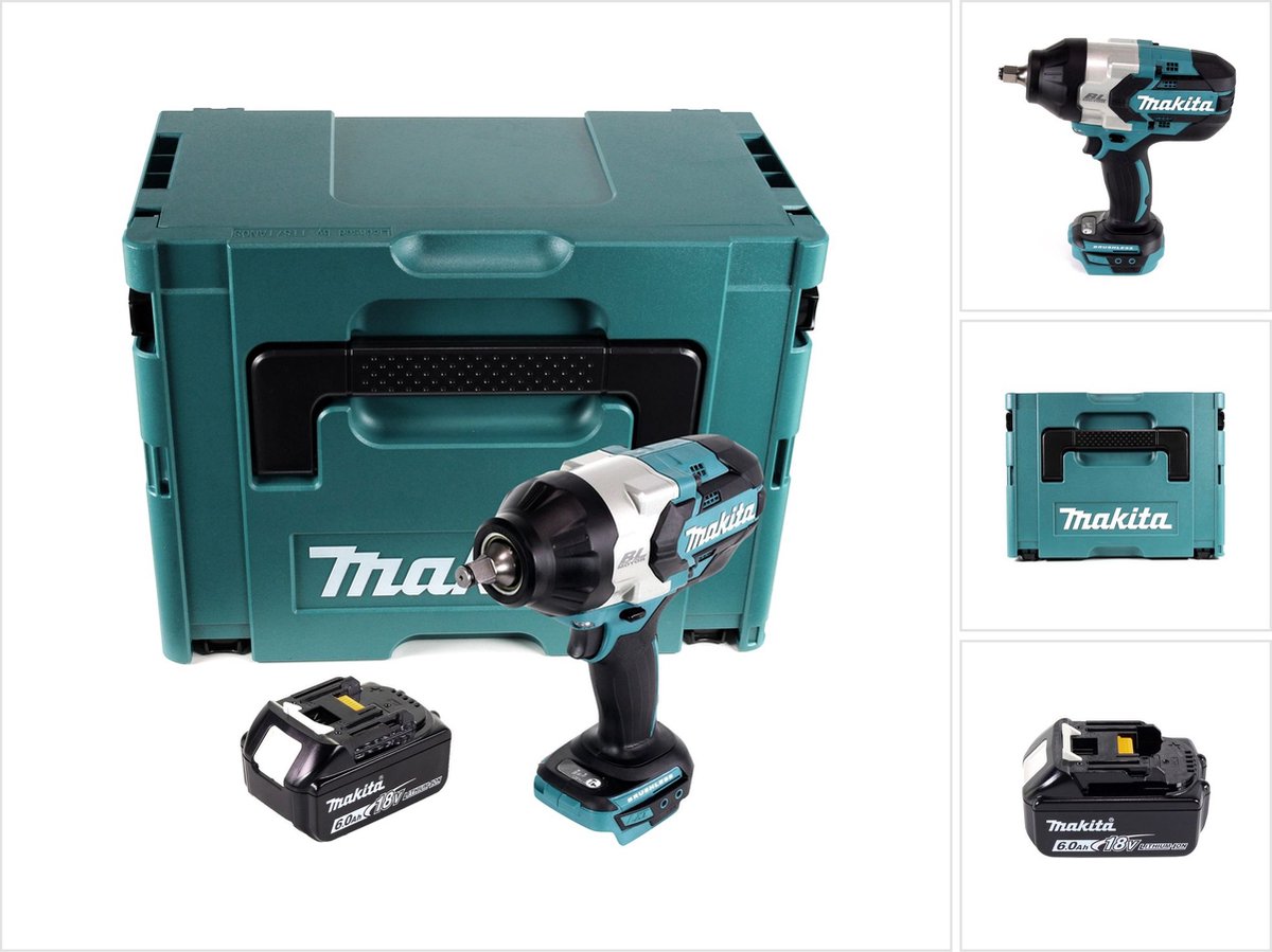 Makita DTW 1002 G1J accu slagmoersleutel 18 V 1000 Nm 1/2" borstelloos + 1x oplaadbare accu 6.0 Ah + Makpac - zonder oplader