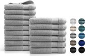 Handdoeken 15 delig set (9 stuks 50x100 + 6 stuks 70x140) - Hotel Collectie - 100% katoen - licht grijs