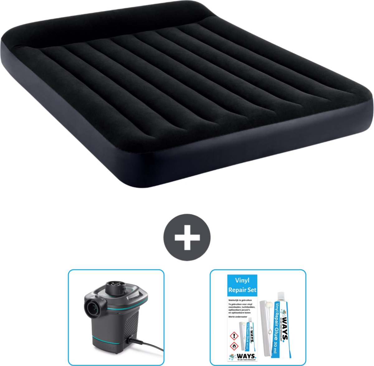 Intex Luchtbed - 2-Persoons - 152 x 203 x 25 cm - Donkerblauw - Inclusief Pomp en Reparatieset