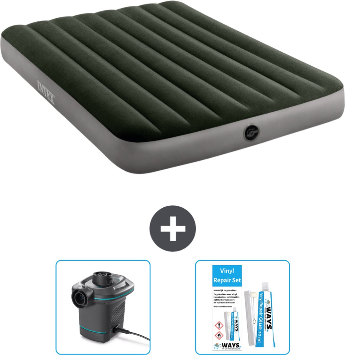 Intex Luchtbed - Twijfelaar - 137 x 191 x 25 cm - Groen - Inclusief Pomp en Reparatieset
