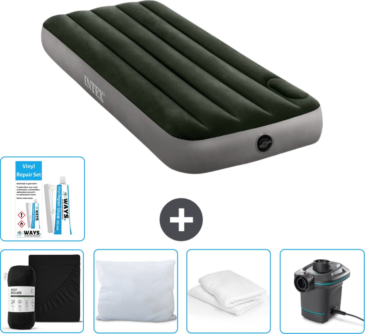 Intex Luchtbed - 1-Persoons - 76 x 191 x 25 cm - Groen - Accessoires CB6