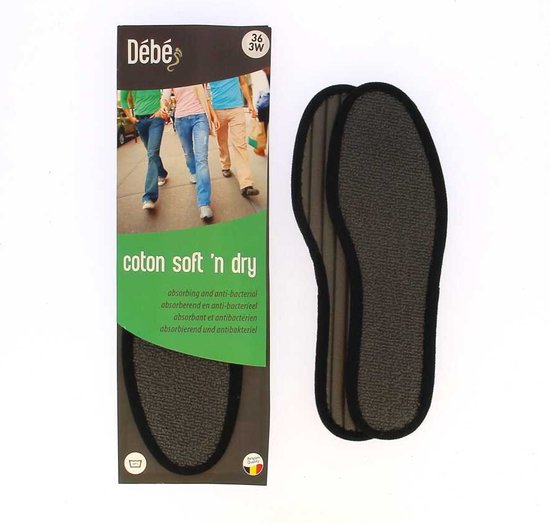 DEBE Coton Soft 'n dry Grey - Vocht absorberende en antibacteriële inlegzool in het Grijs - 37