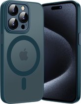 Casemania Hoesje Geschikt voor Apple iPhone 14 Pro - Blauw - Matte Armor Back Cover - Geschikt voor MagSafe