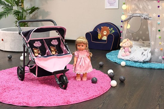 twee poppenwagen Duo - Marine Roze Beer — afbeelding 3