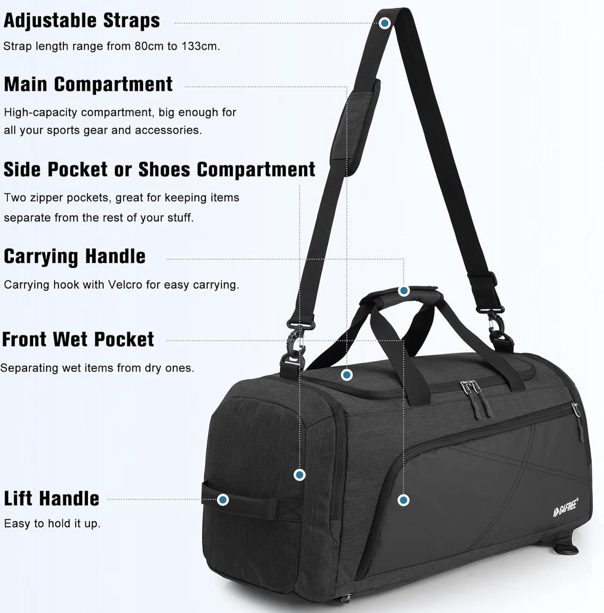 60 L – Sac De Sport Robuste Pour Homme/femme Avec Compartiment