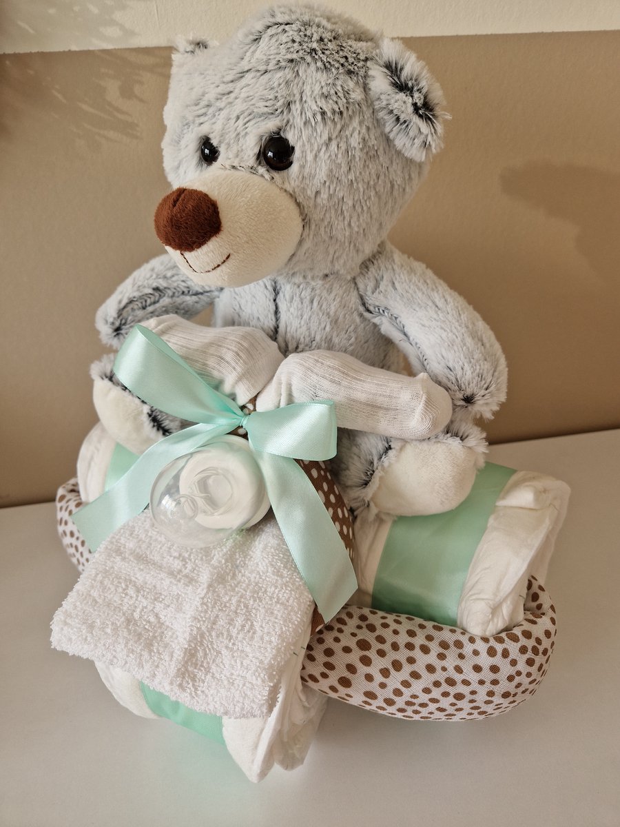 Goedkoopste Luiertaart driewieler met pluche beer neutraal - babyshower- kraamcadeau