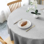 Rond tafelkleed Ø 140 cm, lichtgrijs linnenlook tafelkleden wasbaar tafelkleed van polyester waterafstotend met lotuseffect, duurzaam krasbestendig voor woonkamer, eetkamer