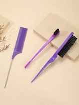 FA-VE Slick Back Hair Brush - Slickback Hairbrush Set van 3 - Haarborstel - Hairbrush - Slick Back Brush - Slick Back Bun Brush - Paars