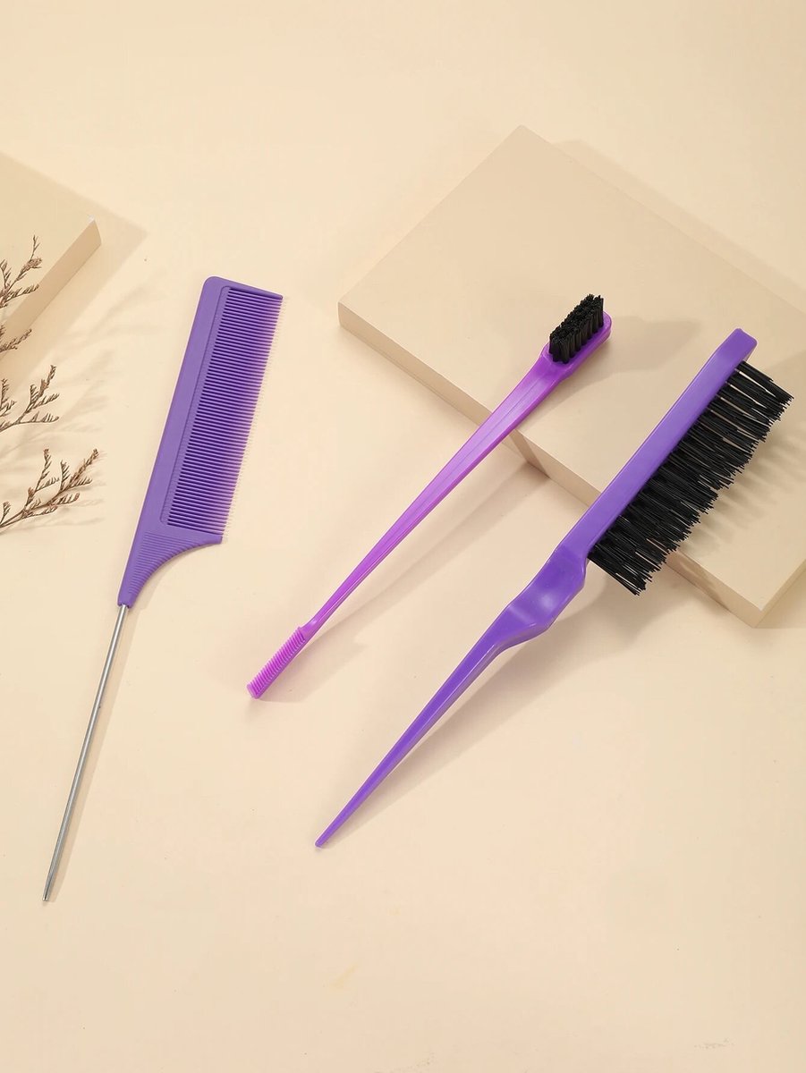 FA-VE Slick Back Hair Brush - Slickback Hairbrush Set van 3 - Haarborstel - Toupeerkam - Toupeerborstel - Hairbrush - Slick Back Brush - Slick Back Bun Brush - Paars