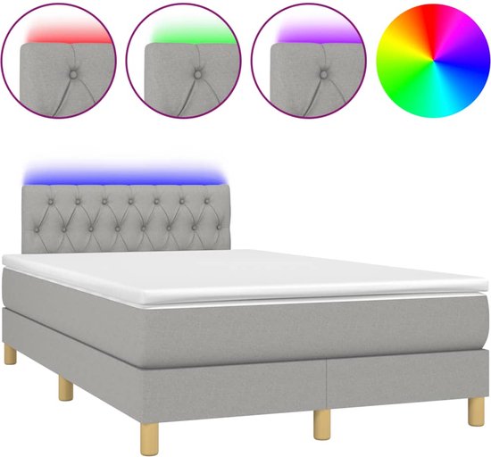 vidaXL-Boxspring-met-matras-en-LED-stof-lichtgrijs-120x190-cm