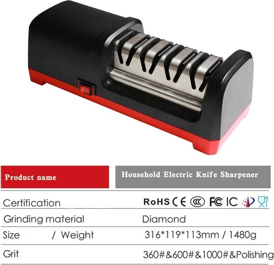 Shoppee Messenslijper - Messenslijpers - Top Level TG2102 - Elektrische Diamant Staal Puntenslijper - Met 4 Slot Voor Keuken Keramische Mes