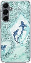 Shockproof hoesje - Geschikt voor Samsung Galaxy A55 - Baby shark - Extra sterke case - TPU/polycarbonaat - Print / Illustratie - Blauw, Transparant