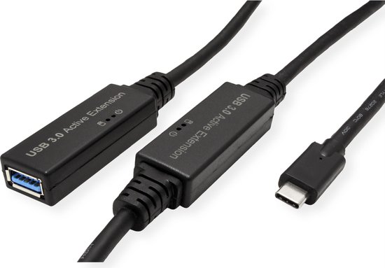 ROLINE USB 3.2 Gen 1 Actieve Repeater kabel, Type A - C, zwart, 10 m | bol