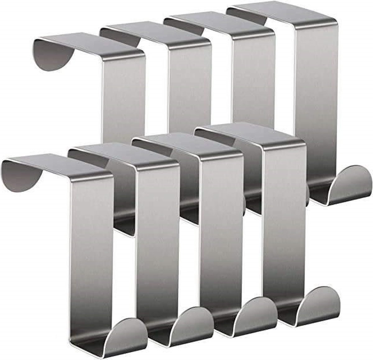 TOJ Deurhaken Set van 8 Stuks - Keukenkast / Deur Kapstokhaken - Ophanghaken - Deurkapstok - 5KG Belastbaar - RVS - Zilver
