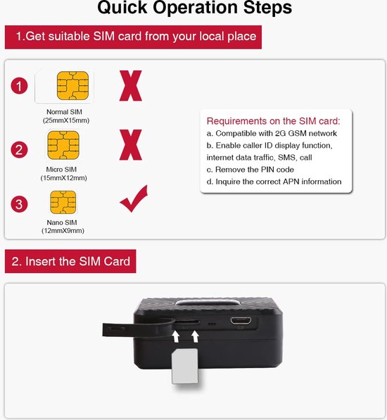 TKMARS Data sim card - Pour Smartwatch et GPS tracker - TEXT, Appel téléphonique non pris en charge