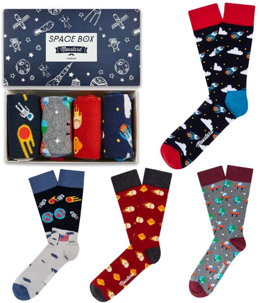 Moustard Socks Space Giftbox Heren Sokken Geschenkbox - 4 Paar