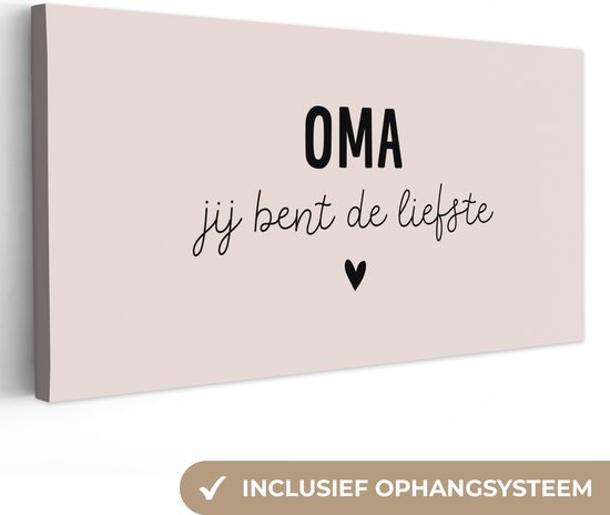 Canvas schilderij 80x40 cm - Wanddecoratie Spreuken - Oma jij bent de liefste - Quotes - Oma - Muurdecoratie woonkamer - Slaapkamer decoratie - Kamer accessoires - Schilderijen - Moederdag cadeautje - Cadeau voor moeder - Tekstbord