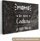 Canvas schilderij 150x100 cm - Wanddecoratie Mama - Quotes - Mama je hebt ons al - Spreuken - Muurdecoratie woonkamer - Slaapkamer decoratie - Kamer accessoires - Schilderijen - Moederdag cadeautje - Cadeau voor moeder - Tekstbord