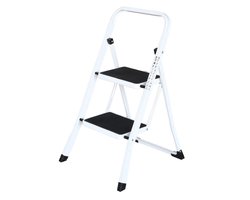 IVOL Huishoudtrap 2 treden - Keukentrap Inklapbaar - Wit - Antislip - Max. hoogte 47 cm