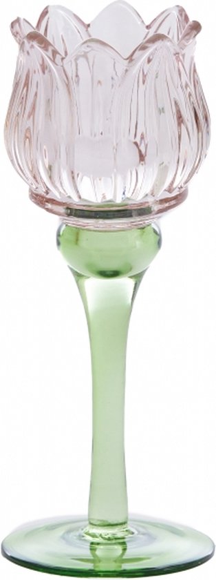 Light & Living Mood Light Flower - Glas - Rose/Vert - 8x19x8 cm (LxHxP) - Photophore - Woonexpress