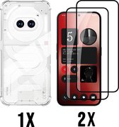 Casemania Hoesje Geschikt voor Nothing Phone 2a - Nothing Phone 2 (a) - Transparant & 2X Glazen Screenprotector - Anti Shock Back Cover