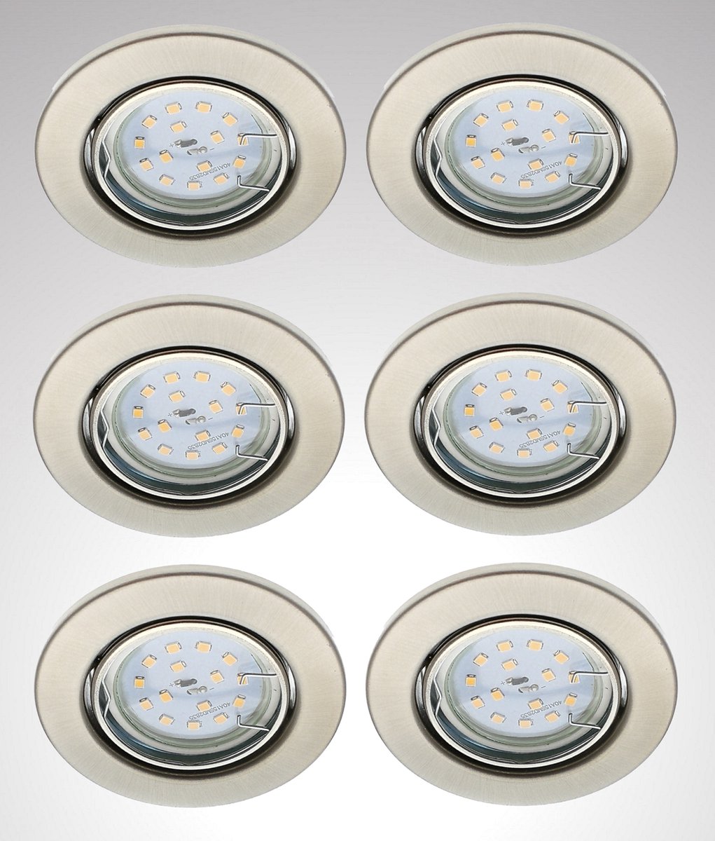 Trango Set van 6 inbouwspots 6729-062MO in RVS look draaibaar incl. 6x 3000K warm wit Ultra Flat LED Module, Plafondspots, Plafondlamp, Badkamerlamp, Woonkamer