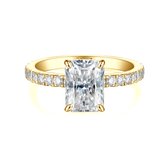 Astra - 18k Geelgouden Radiant Moissanite Ring met Pavé Zijstenen & Hidden Halo - 2.7 karaat.