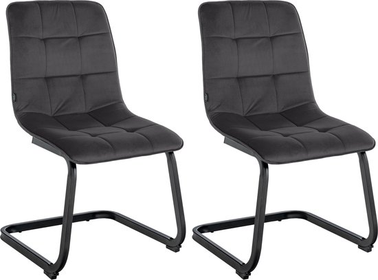 CLP Vermont Set van 2 eetkamerstoelen - Zonder armleuning - Fluweel - Velvet - zwart