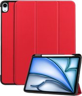 Hoes Geschikt voor iPad Air 2024 (13 inch) Hoes Book Case Hoesje Trifold Cover Met Uitsparing Geschikt voor Apple Pencil - Hoesje Geschikt voor iPad Air 6 (13 inch) Hoesje Bookcase - Rood