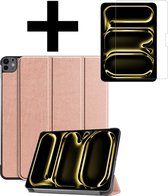 Hoes Geschikt voor iPad Pro 2024 (11 inch) Hoes Luxe Hoesje Book Case Met Screenprotector - Hoesje Geschikt voor iPad Pro 2024 11 inch (7e generatie) Hoes Cover - Rosé goud