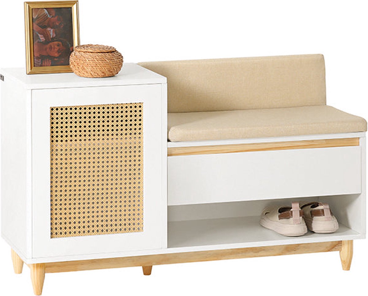 Ladekast met 6 rotan lades - 120 x 40 x 76,5 cm - Spaanplaat metalen handgrepen - Eiken