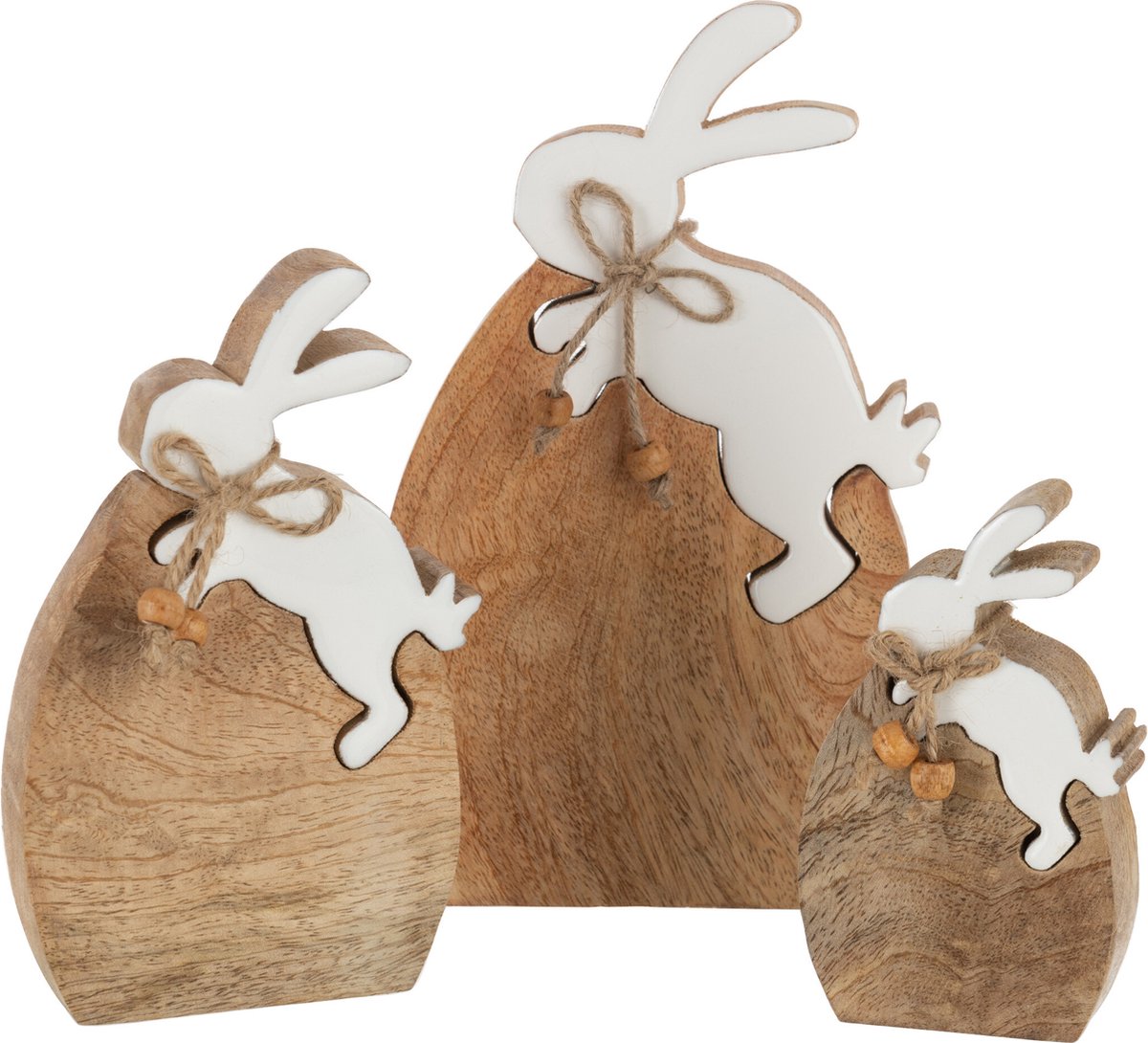 J-Line decoratie Konijn Op Ei Puzzel - hout - naturel/wit - large - paasdecoratie