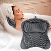 Badkussen nek, 4D Air Mesh badkussen voor badkuip met 6 zuignappen, kussen badkuip voor thuis, spa en badkuip (grijs)