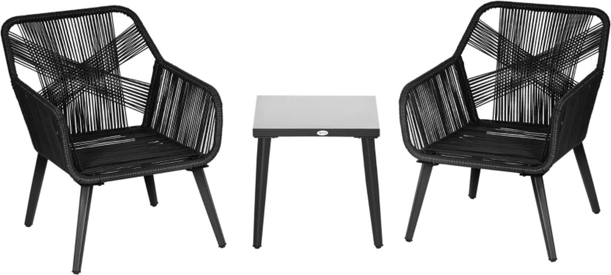 Balkonset 2 personen - Tuinset - Bistroset - Zwart - 3 delig - Tuintafel en 2 stoelen - 2 personen - Gecoat staal - Onderhoudsvrij staal