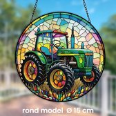Allernieuwste.nl® Raamhanger Raamdecoratie John Deere Tractor Boerenbedrijf - Kleurige Zonnevanger Rond Acryl met Ketting - Boer - Suncatcher Rond model 15 cm %%