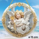 Raamhanger Raamdecoratie Baby Engel - Kleurige Zonnevanger Rond Acryl met Touw - Hemel - Suncatcher Rond model 15 cm %%