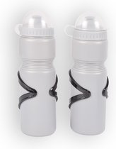 Set de bouteilles d'eau en plastique gris avec support | Set de 2 bouteilles de sport durables | 7,5 cm x 7,5 cm x 25 cm | Sans BPA | Étanche | Idéal pour le VTT, le vélo de route, le Camping et plein air.