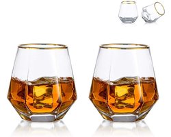 whiskyglas Diamant whiskey glazen set van 2 water / sap tumbler gekanteld scotch glas 300 ml whisky glas modern look glaswerk voor bourbon / rum / bar tumbler Image