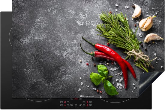KitchenYeah® Protection plaque induction 83x52 cm - Herbes - Béton - Épices - Poivre - Protege plaque de cuisson - Couvre plaque induction - Protecteur d'induction - Cuisine