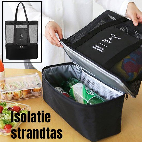 Allernieuwste.nl® PicknickTas StrandTas Koeltas - Ruime Strandtas met Grote Koelruimte 2-in-1 - Kleur Zwart - 37 x 66 x 15 cm van Allernieuwste.nl — afbeelding 3