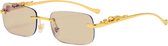 Gouden luipaard bril - bruin - randloos/zonnebril/rechthoekig/Jacques-leopard / carnaval bril / accessoires / feest bril / gekke bril / verkleed bril